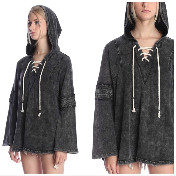 Boho Burnout French Terry Lace Up Hoodie - Picture 4 of 9